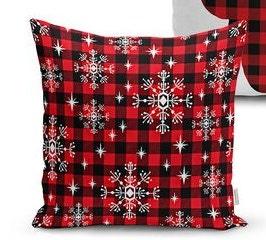 Set of 4 Christmas Pillow Covers and 1 Table Runner|Winter Trend Buffalo Check Merry Christmas Home Decor|Red Plaid Xmas Runner and Cushion