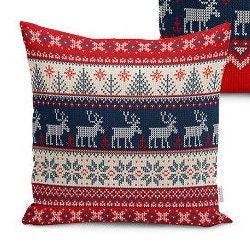 Set of 4 Christmas Pillow Covers and 1 Table Runner|Winter Trend Merry Christmas Home Decor|Red White Blue Xmas Deer Tree Runner and Cushion