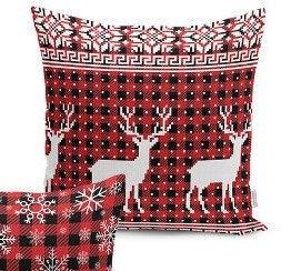 Set of 4 Christmas Pillow Covers and 1 Table Runner|Winter Trend Xmas Design Home Decor|Red White Black Xmas Deer, Xmas Tree Runner, Cushion