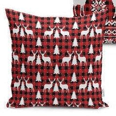 Set of 4 Christmas Pillow Covers and 1 Table Runner|Winter Trend Xmas Design Home Decor|Red White Black Xmas Deer, Xmas Tree Runner, Cushion