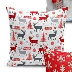 Set of 4 Christmas Pillow Covers and 1 Table Runner|Snowflake, Xmas Deer and Xmas Tree Home Decor|Merry Xmas Happy New Year Runner and Case