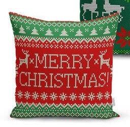 Set of 4 Christmas Pillow Covers and 1 Table Runner|Red Green White Snowflake, Xmas Deer and Xmas Tree Home Decor|Merry Xmas Runner and Case