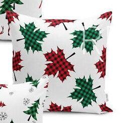 Set of 4 Christmas Pillow Covers and 1 Table Runner|Winter Trend Checkered Xmas Deer, Xmas Tree Home Decor|Checkered Leaves Runner, Pillow