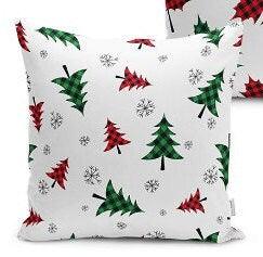 Set of 4 Christmas Pillow Covers and 1 Table Runner|Winter Trend Checkered Xmas Deer, Xmas Tree Home Decor|Checkered Leaves Runner, Pillow