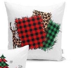 Set of 4 Christmas Pillow Covers and 1 Table Runner|Checkered Xmas Tree Home Decor|Cheetah Pattern Xmas Deer Pillow|Gray Snowflake Runner