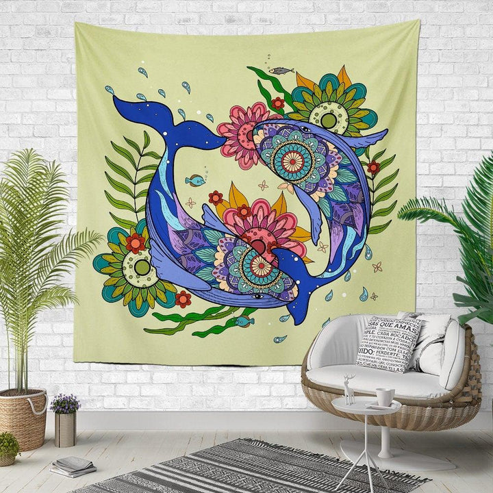 Koi Fish Wall Tapestry|Animal Print Wall Hanging Art Decor|Housewarming Square Fabric Wall Art|Decorative Fish Print Tapestry|Japan Koi Fish