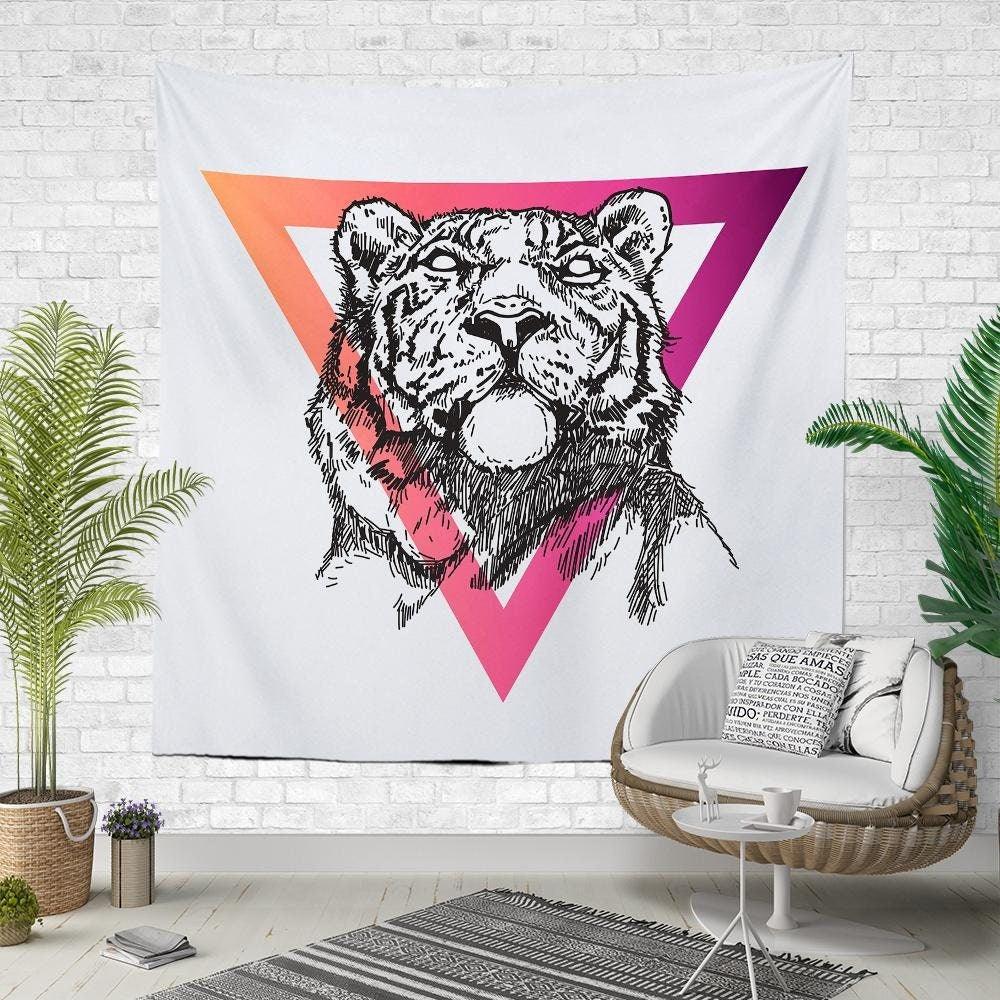 Tiger Wall Tapestry|Animal Print Wall Hanging Art Decor|Housewarming Square Fabric Wall Decor|Decorative Strong Hunter Tiger Wall Tapestry