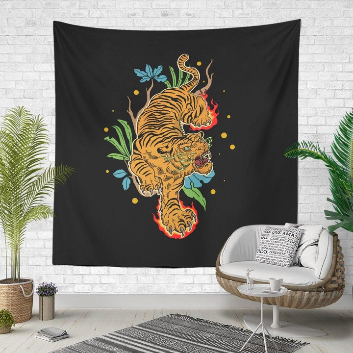 Tiger Wall Tapestry|Animal Print Wall Hanging Art Decor|Housewarming Square Fabric Wall Decor|Decorative Strong Hunter Tiger Wall Tapestry