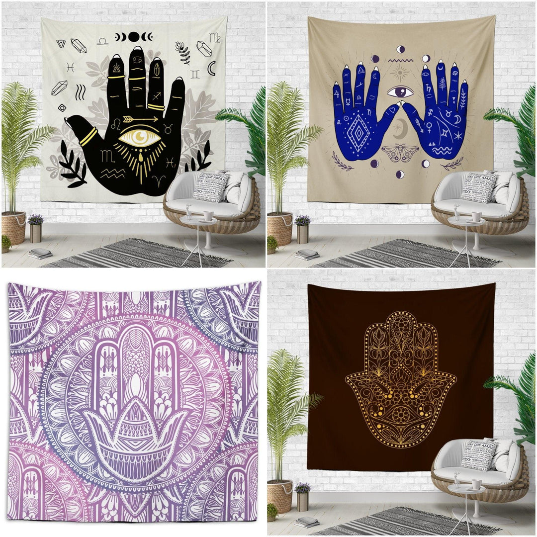 Hand of Fatima Wall Tapestry|Hamsa Print Wall Hanging Art Decor|Decorative Fabric Wall Art|Oriental Style Wall Tapestry|Farmhouse Boho Decor