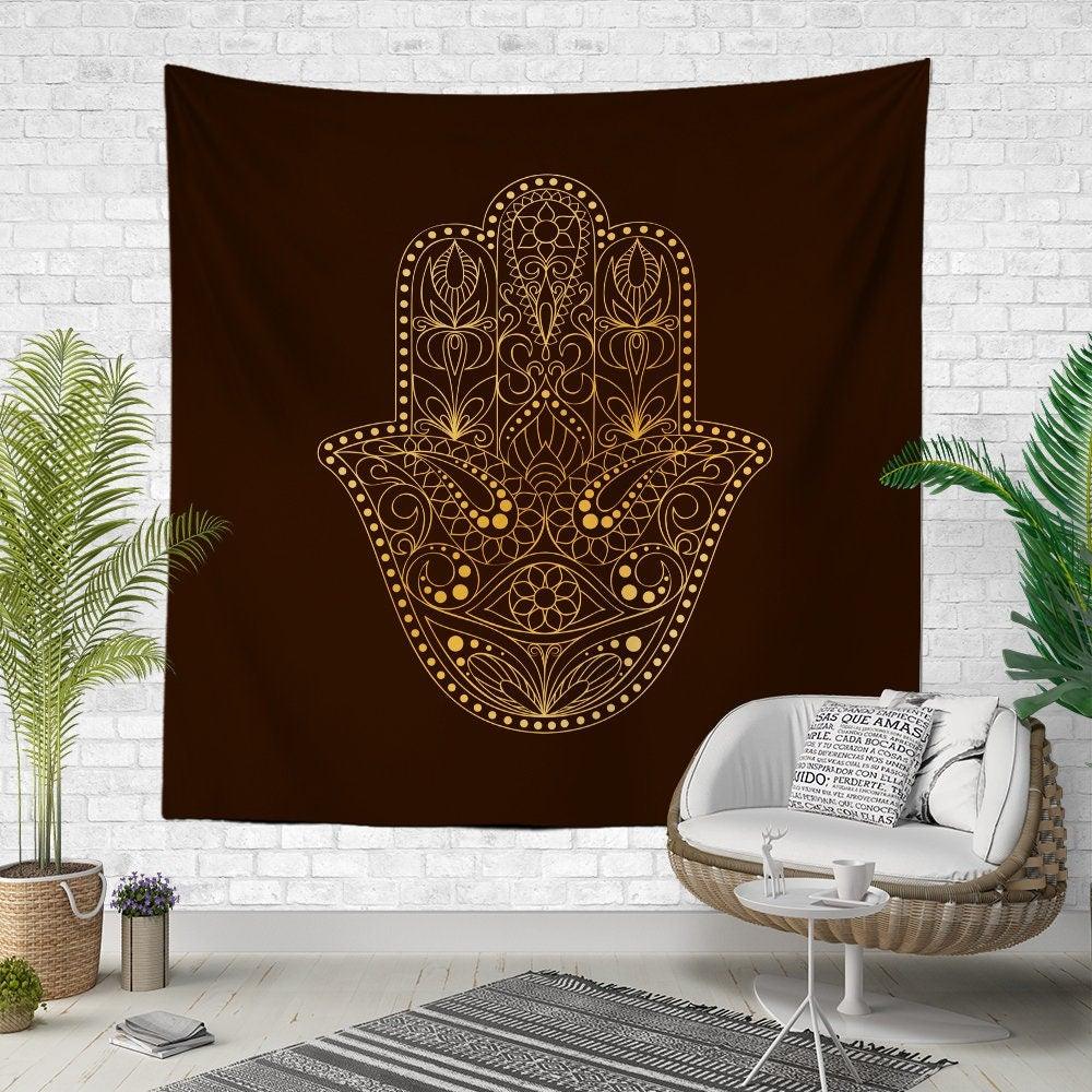 Hand of Fatima Wall Tapestry|Hamsa Print Wall Hanging Art Decor|Decorative Fabric Wall Art|Oriental Style Wall Tapestry|Farmhouse Boho Decor