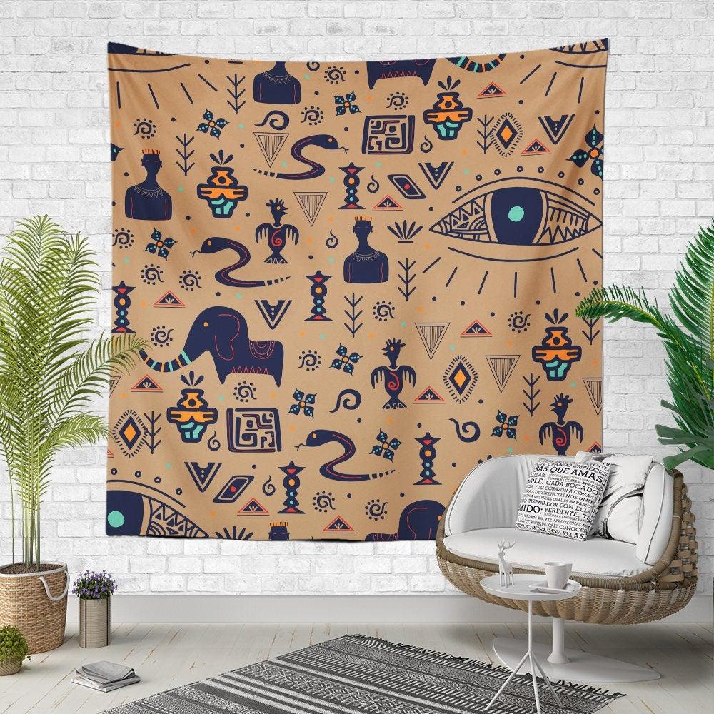 Ancient Egypt Wall Tapestry|Ancient Lords Wall Hanging Art Decor|Ethnic Symbols Fabric Wall Art|Oriental Style Wall Tapestry|Woman and Lion