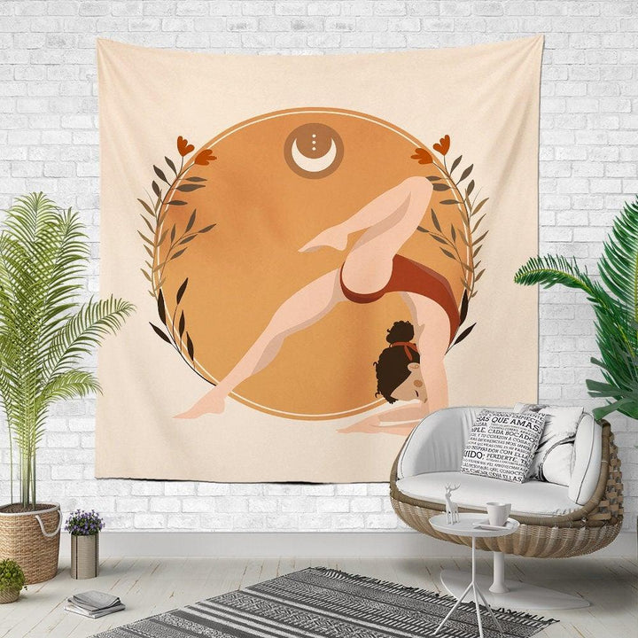 Meditation and Yoga Wall Tapestry|Woman and Moon Wall Hanging Art Decor|International Yoga Day Print Fabric Wall Art|Boho Style Tapestry