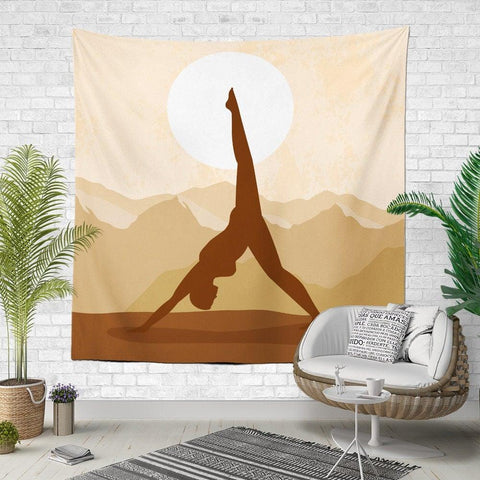 Meditation and Yoga Wall Tapestry|Woman and Moon Wall Hanging Art Decor|International Yoga Day Print Fabric Wall Art|Boho Style Tapestry