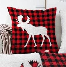 Set of 4 Christmas Pillow Covers|Buffalo Check Christmas Deer Home Decor|Winter Trend Chenille Pillow Top|Housewarming Xmas Throw Pillow