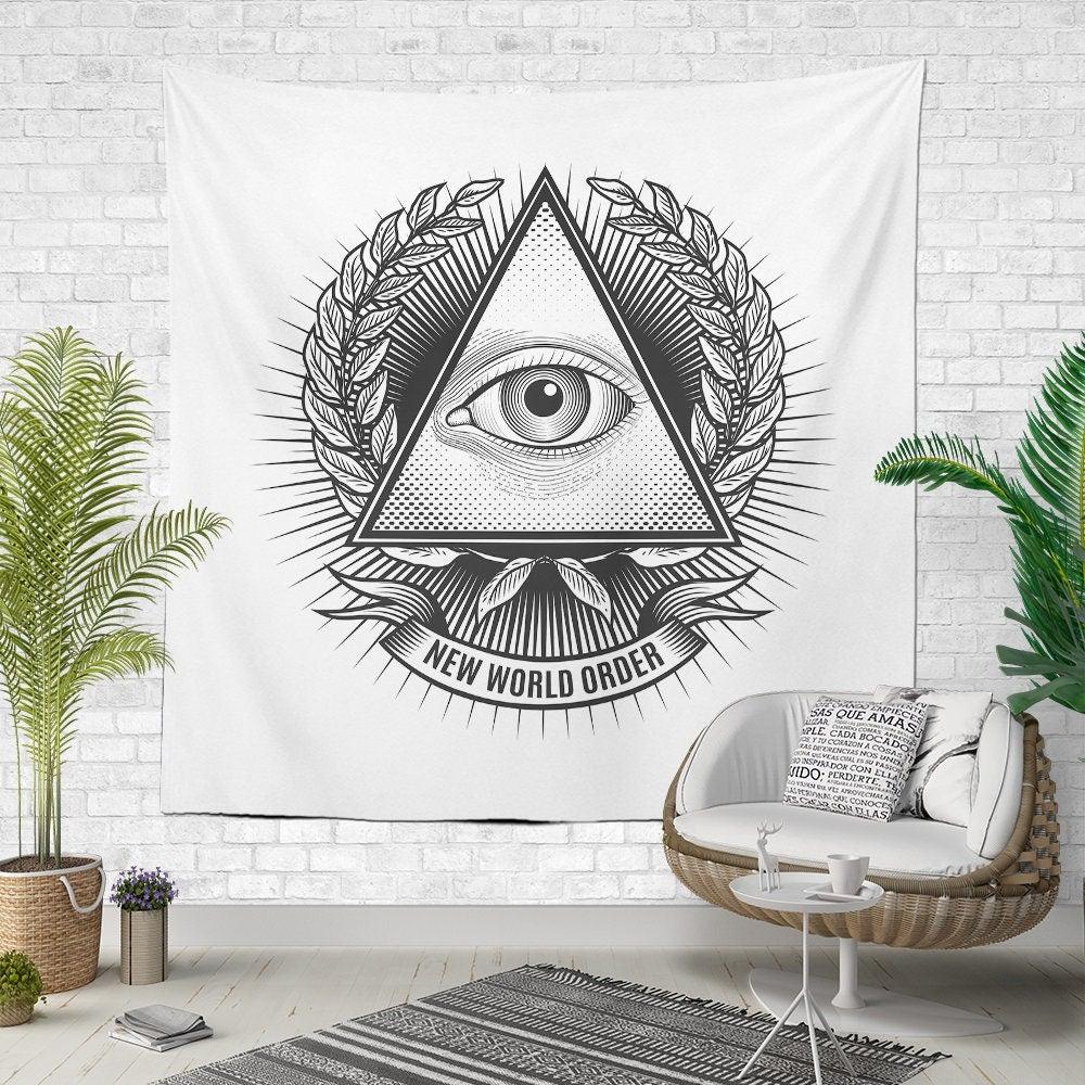 One Eye Wall Tapestry|New World Order Wall Hanging Art Decor|Decorative Fabric Wall Art|Spiritual Wall Tapestry|Psychedelic Style Home Decor