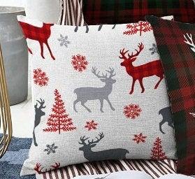 Set of 4 Christmas Pillow Covers|Merry Xmas and Happy New Year Home Decor|Xmas Deer and Tree Pillow|Winter Trend Buffalo Check Pillow Cover