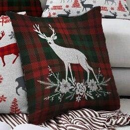 Set of 4 Christmas Pillow Covers|Merry Xmas and Happy New Year Home Decor|Xmas Deer and Tree Pillow|Winter Trend Buffalo Check Pillow Cover