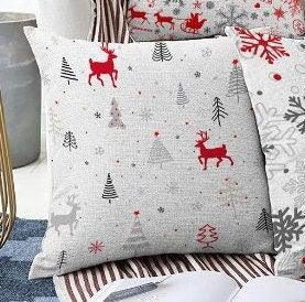 Set of 4 Christmas Pillow Covers|Merry Xmas Home Decor|Xmas Deer and Tree Pillow|Winter Trend Pillow Cover|Red Gray Snowflake Cushion Cover