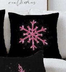 Set of 4 Christmas Pillow Covers|Xmas Home Decor|Purple Snowflake on Black Background Pillow Top|Winter Trend Pillow Cover|Xmas Throw Pillow