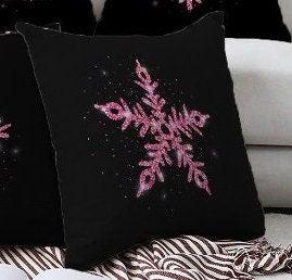 Set of 4 Christmas Pillow Covers|Xmas Home Decor|Purple Snowflake on Black Background Pillow Top|Winter Trend Pillow Cover|Xmas Throw Pillow