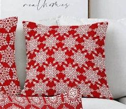 Set of 4 Winter Trend Pillow Covers|Xmas Home Decor|White Snowflake on Red Background Pillow Top|Christmas Pillow Cover|Xmas Throw Pillow