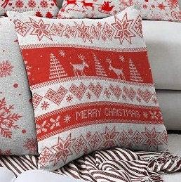 Set of 4 Christmas Pillow Covers|Merry Xmas Home Decor|Red White Xmas Deer and Tree Pillow|Winter Trend Pillow Cover|Snowflake Cushion Case