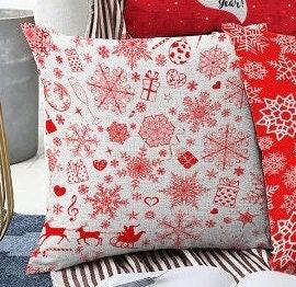 Set of 4 Christmas Pillow Covers|Merry Xmas Happy New Year Home Decor|Red White Xmas Pillow Top|Winter Trend Pillow Cover|Snowflake Cushion