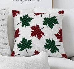 Set of 4 Christmas Pillow Covers|Red Green Checkered Xmas Bell and Xmas Tree|Winter Trend Checkered Leaves Cushion Case|Xmas Throw Pillow