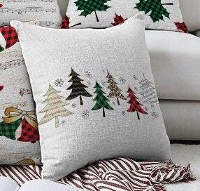 Set of 4 Christmas Pillow Covers|Red Green Checkered Xmas Bell and Xmas Tree|Winter Trend Checkered Leaves Cushion Case|Xmas Throw Pillow