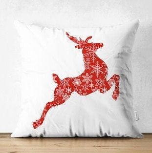 Set of 4 Christmas Pillow Covers|Merry Xmas Happy New Year Home Decor|Red White Xmas Pillow Top|Winter Trend Pillow Cover|Snowflake Cushion