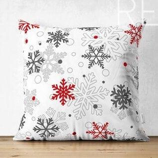 Set of 4 Christmas Pillow Covers|Merry Xmas Home Decor|Xmas Deer and Tree Pillow|Winter Trend Pillow Cover|Red Gray Snowflake Cushion Cover