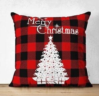 Set of 4 Christmas Pillow Covers|Merry Xmas Tree and Joy Home Decor|Xmas Deer and Buckhorn Pillow Top|Snowflake on Buffalo Check Pillow Top