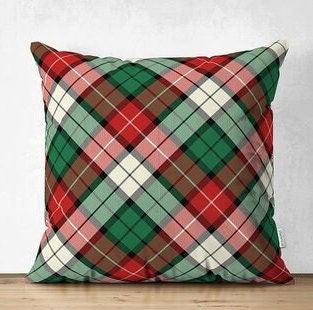 Set of 4 Christmas Pillow Covers|Merry Xmas Cushion Case|Xmas Deer, Xmas Tree and Snowflake Print Pillow Top|Plaid Winter Trend Pillow Sham