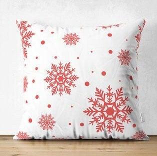 Set of 4 Christmas Pillow Covers|Merry Xmas Home Decor|Red White Xmas Deer and Tree Pillow|Winter Trend Pillow Cover|Snowflake Cushion Case