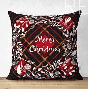 Set of 4 Christmas Pillow Covers|Merry Xmas and Happy New Year Home Decor|Floral Xmas Deer Pillow Top|Winter Trend Buffalo Check Pillow Top