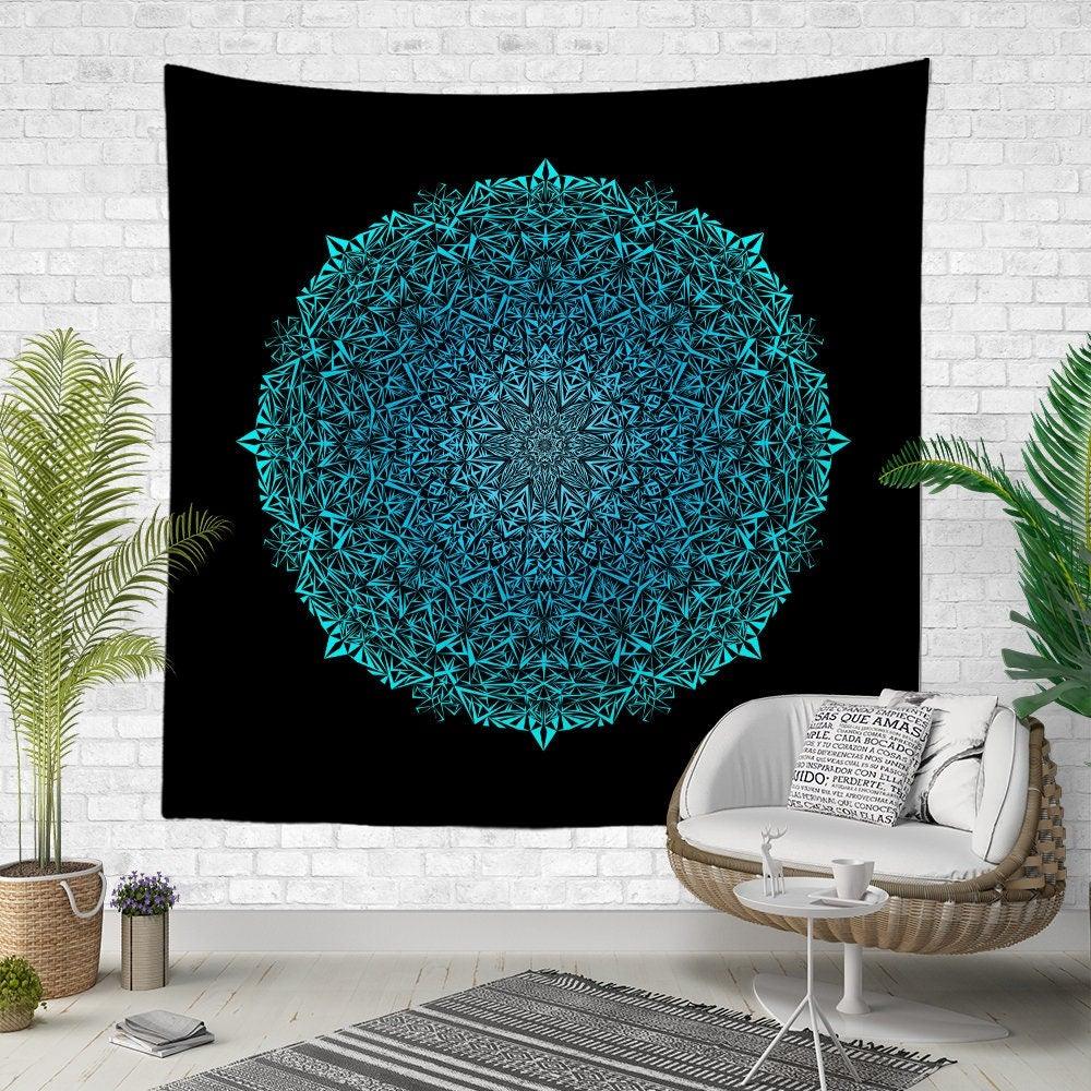 Mandala Wall Tapestry|Decorative Purple Turquoise Wall Hanging Art Decor|Authentic Circle Pattern Fabric Wall Art|Boho Geometric Tapestry