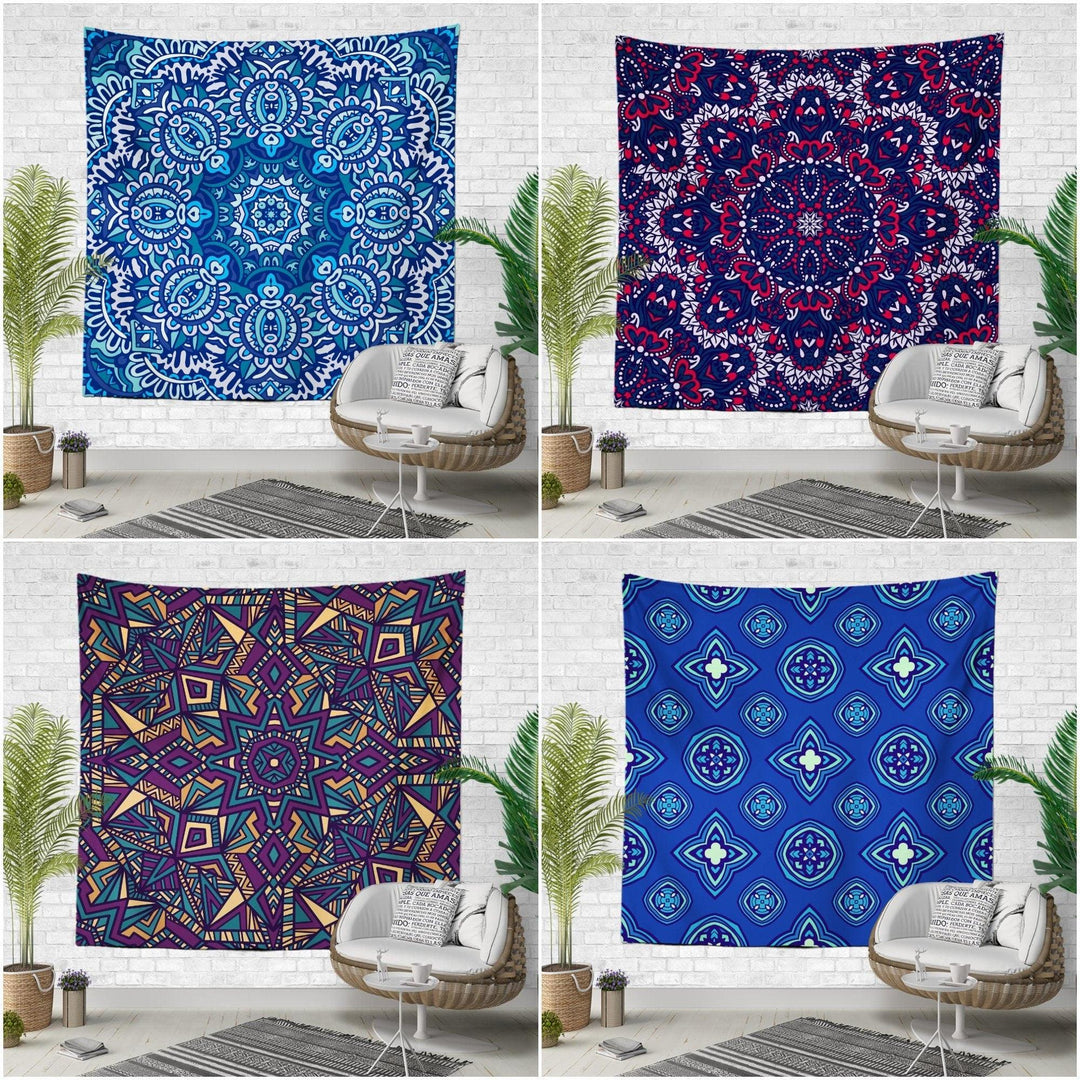 Mandala Wall Tapestry|Decorative Purple Blue Wall Hanging Art Decor|Authentic Relaxing Pattern Fabric Wall Art|Boho Style Geometric Tapestry