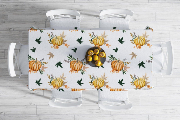 Thanksgiving Tablecloth|Brown Orange and Gray Pumpkin Tabletop|Thanksgiving Quote Print Table Cover|Housewarming Farmhouse Style Table Cover