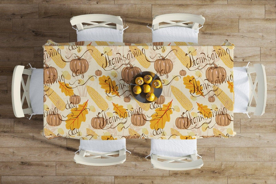 Thanksgiving Tablecloth|Brown Orange and Gray Pumpkin Tabletop|Thanksgiving Quote Print Table Cover|Housewarming Farmhouse Style Table Cover