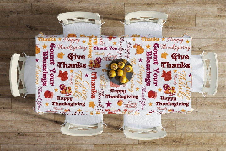 Thanksgiving Tablecloth|Brown Orange and Gray Pumpkin Tabletop|Thanksgiving Quote Print Table Cover|Housewarming Farmhouse Style Table Cover