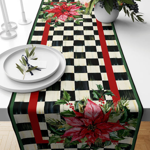 Winter Trend Table Runners|Snowman Animals Santa Cute Deer Table Runner|Floral Plaid Christmas Home Decor|Poinsettia Flower Print Tablecloth