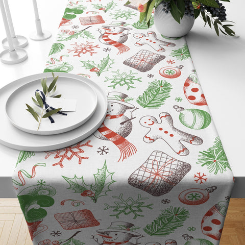 Christmas Table Runners|Winter Trend Table Runner|Xmas Deer, Tree and Bird Print Home Decor|Merry Christmas Table Decor|Snowman Tabletop