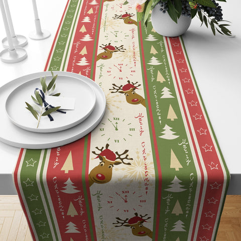 Christmas Table Runners|Winter Trend Table Runner|Xmas Deer, Tree and Bird Print Home Decor|Merry Christmas Table Decor|Snowman Tabletop