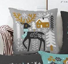 Set of 4 Winter Trend Pillow Covers|Animal Print Christmas Home Decor|Deer and Fox Pillow Top|Owl and Squirrel Pillow Cover|Pine Tree Pillow