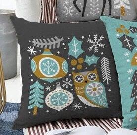 Set of 4 Winter Trend Pillow Covers|Animal Print Christmas Home Decor|Deer and Fox Pillow Top|Owl and Squirrel Pillow Cover|Pine Tree Pillow