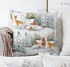 Set of 4 Winter Trend Pillow Covers|Xmas Deer and Pine Tree Home Decor|Houses and Snow Pillow Top|Christmas Pillow Cover|Xmas Throw Pillow