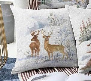 Set of 4 Winter Trend Pillow Covers|Xmas Deer and Pine Tree Home Decor|Houses and Snow Pillow Top|Christmas Pillow Cover|Xmas Throw Pillow