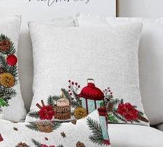 Set of 4 Christmas Pillow Covers|Floral Xmas Pillow Top|Winter Trend Cushion Case|Pine Cone and Lantern Throw Pillow|Red Poinsettia Cushion