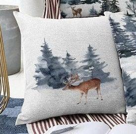 Set of 4 Winter Trend Pillow Covers|Xmas Deer and Pine Tree Home Decor|House under Snow Pillow Top|Christmas Pillow Cover|Xmas Throw Pillow