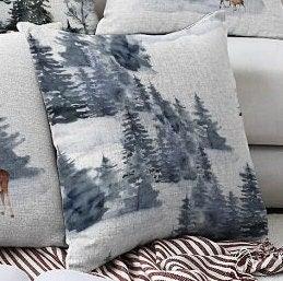 Set of 4 Winter Trend Pillow Covers|Xmas Deer and Pine Tree Home Decor|House under Snow Pillow Top|Christmas Pillow Cover|Xmas Throw Pillow